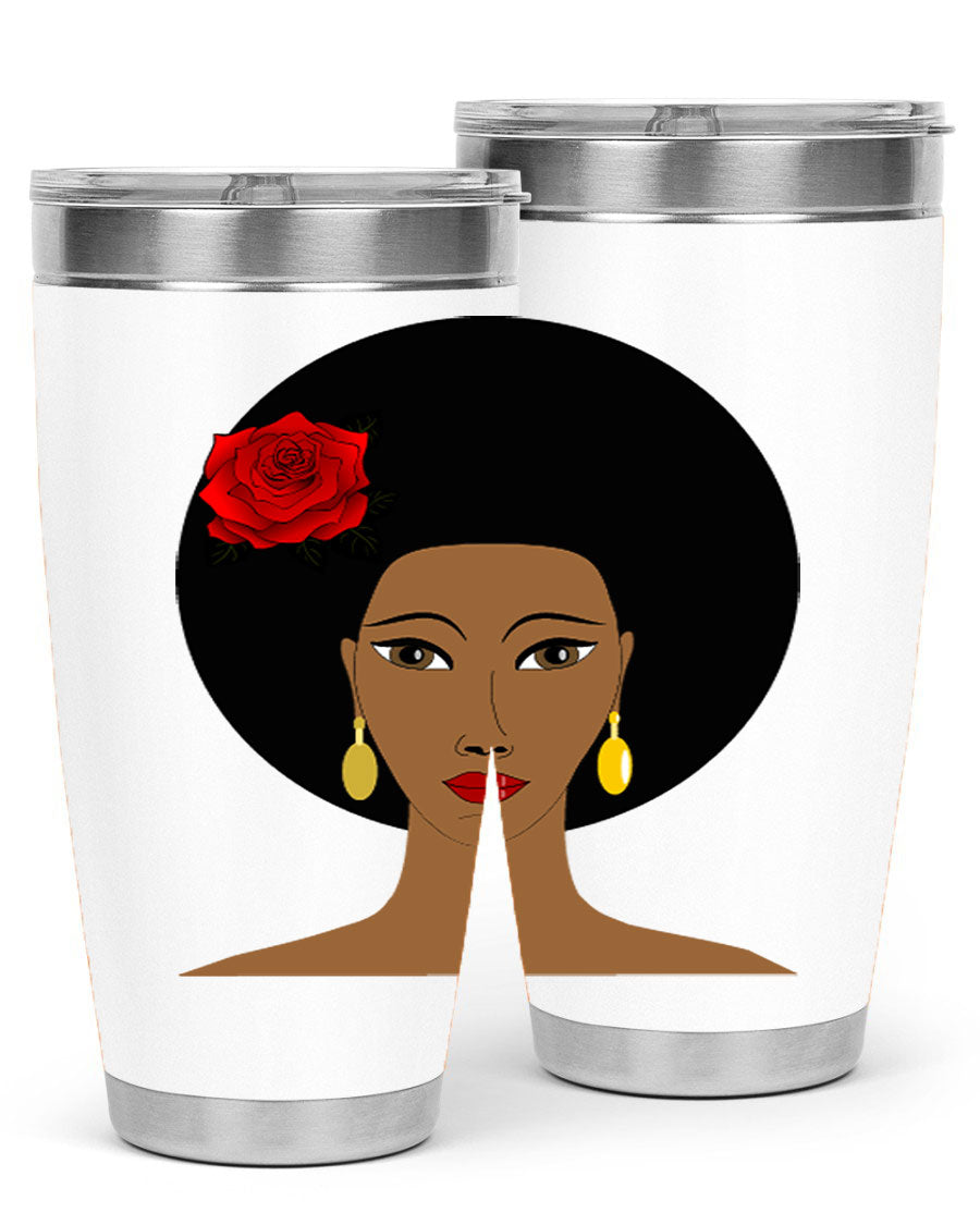 Black woman 54# tumbler, 20oz, double wall vacuum stainless steel with copper lining, featuring a stylish design and drink-thru lid.