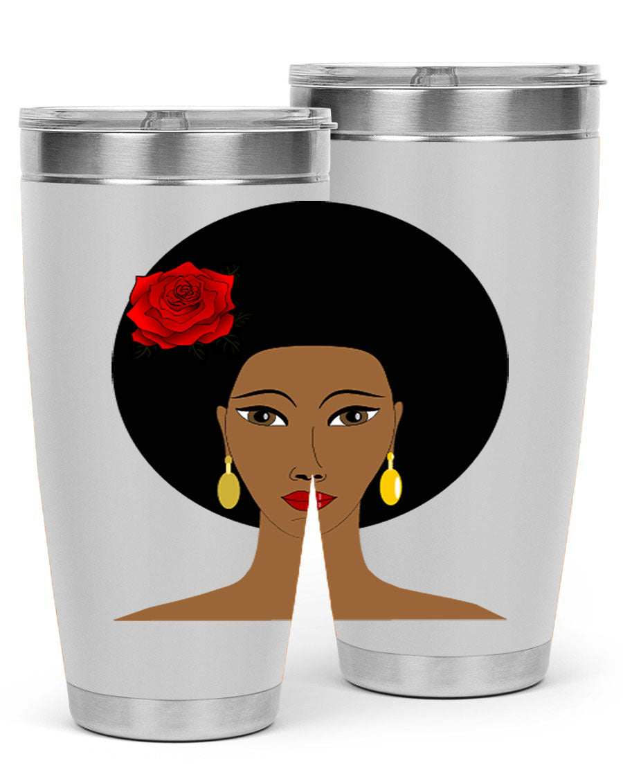 Black woman 54# tumbler, 20oz, double wall vacuum stainless steel with copper lining, featuring a stylish design and drink-thru lid.