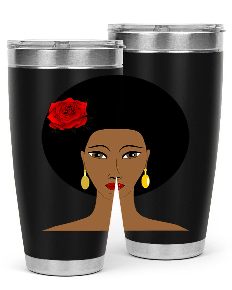 Black woman 54# tumbler, 20oz, double wall vacuum stainless steel with copper lining, featuring a stylish design and drink-thru lid.
