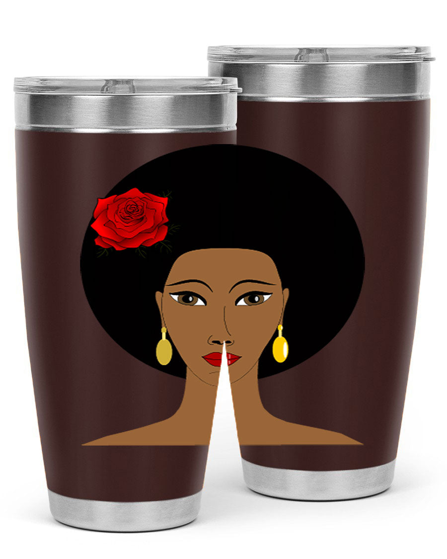 Black woman 54# tumbler, 20oz, double wall vacuum stainless steel with copper lining, featuring a stylish design and drink-thru lid.