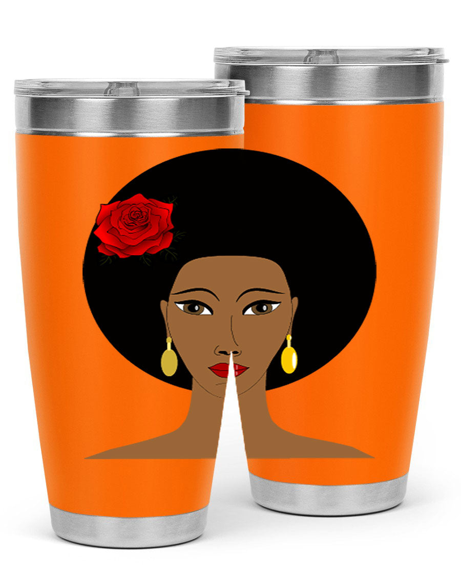 Black woman 54# tumbler, 20oz, double wall vacuum stainless steel with copper lining, featuring a stylish design and drink-thru lid.