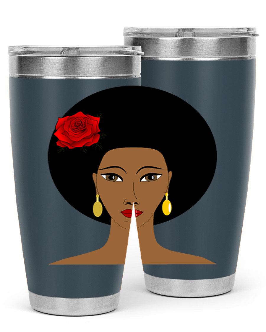 Black woman 54# tumbler, 20oz, double wall vacuum stainless steel with copper lining, featuring a stylish design and drink-thru lid.