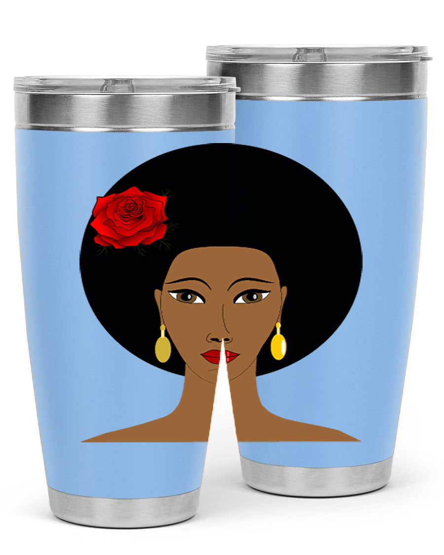 Black woman 54# tumbler, 20oz, double wall vacuum stainless steel with copper lining, featuring a stylish design and drink-thru lid.