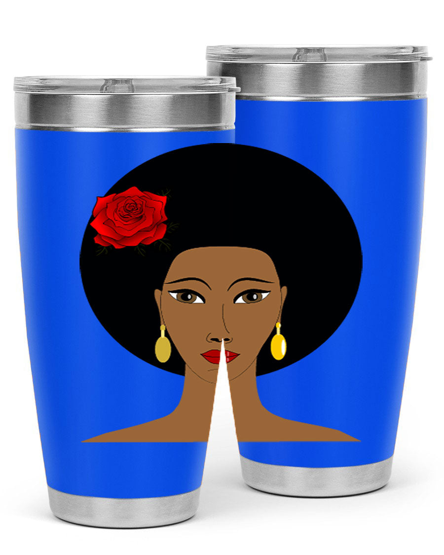 Black woman 54# tumbler, 20oz, double wall vacuum stainless steel with copper lining, featuring a stylish design and drink-thru lid.
