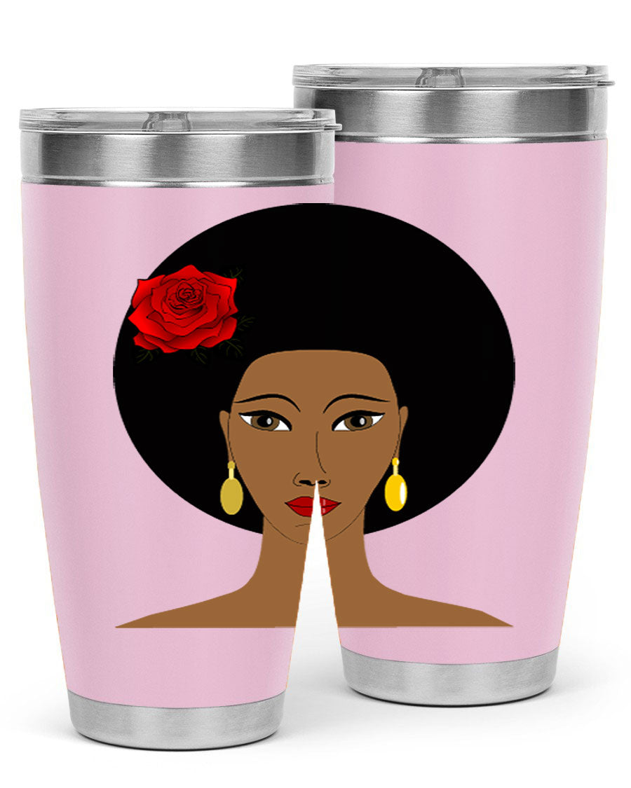 Black woman 54# tumbler, 20oz, double wall vacuum stainless steel with copper lining, featuring a stylish design and drink-thru lid.