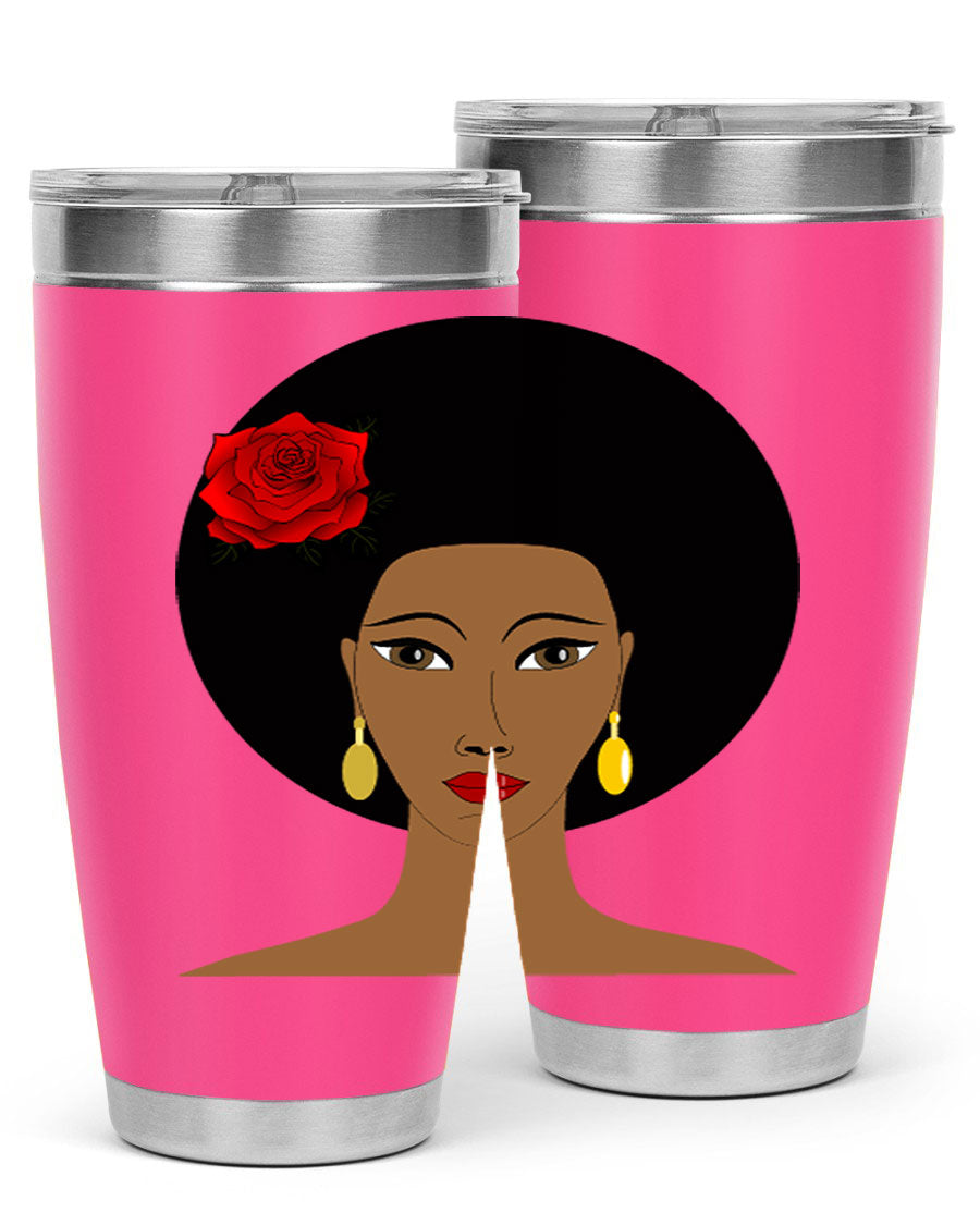 Black woman 54# tumbler, 20oz, double wall vacuum stainless steel with copper lining, featuring a stylish design and drink-thru lid.