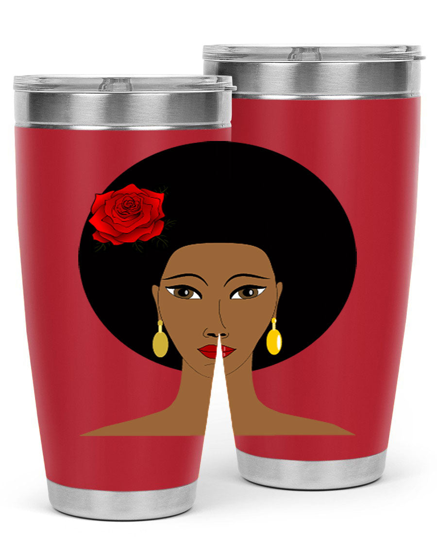 Black woman 54# tumbler, 20oz, double wall vacuum stainless steel with copper lining, featuring a stylish design and drink-thru lid.