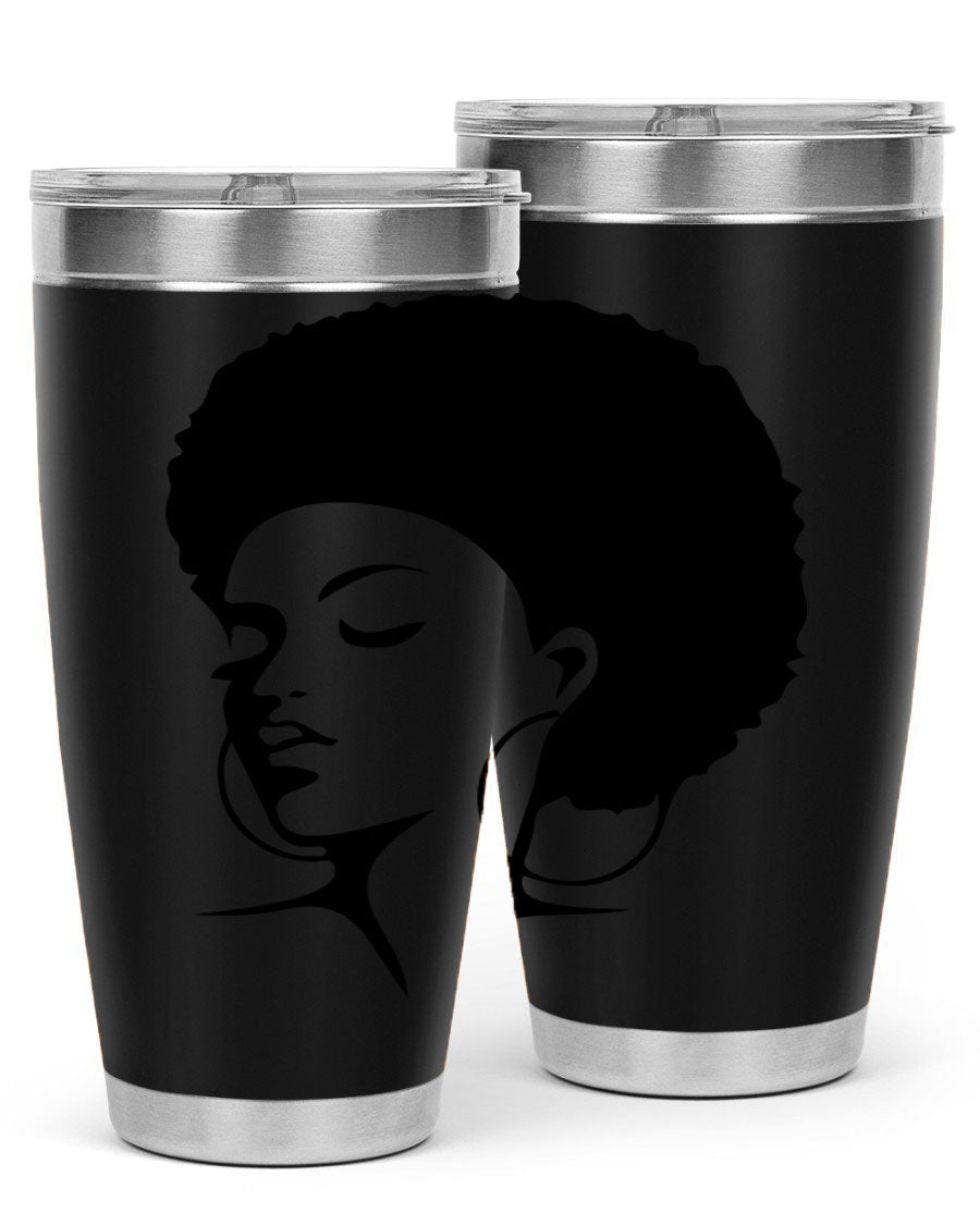 Black Women - Queen Tumbler in 20oz and 30oz sizes, showcasing double wall vacuum stainless steel design with a stylish print.