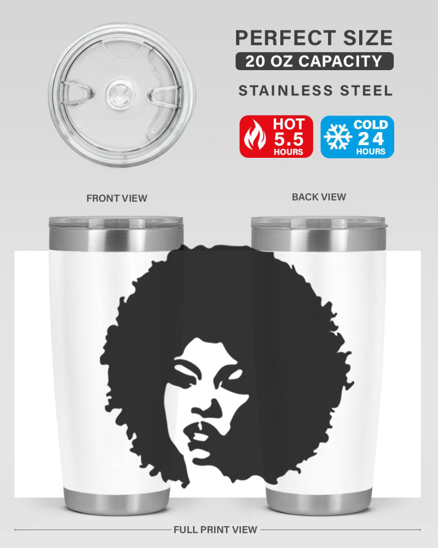 Black women - queen tumbler in 20oz and 30oz sizes, showcasing double wall vacuum stainless steel design with copper lining.