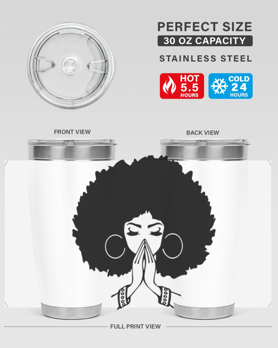 Black Women - Queen 21# Tumbler, double wall vacuum stainless steel with a stylish design celebrating black women.