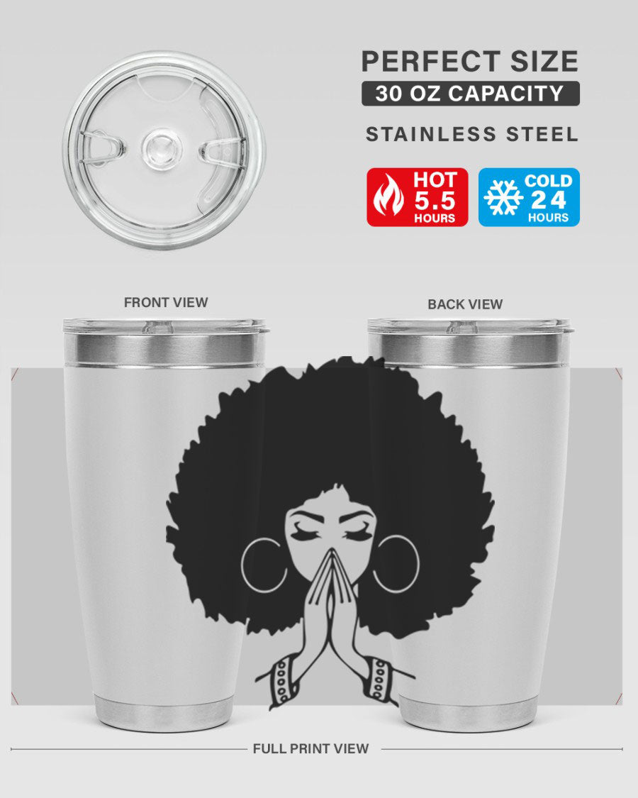 Black Women - Queen 21# Tumbler, double wall vacuum stainless steel with a stylish design celebrating black women.