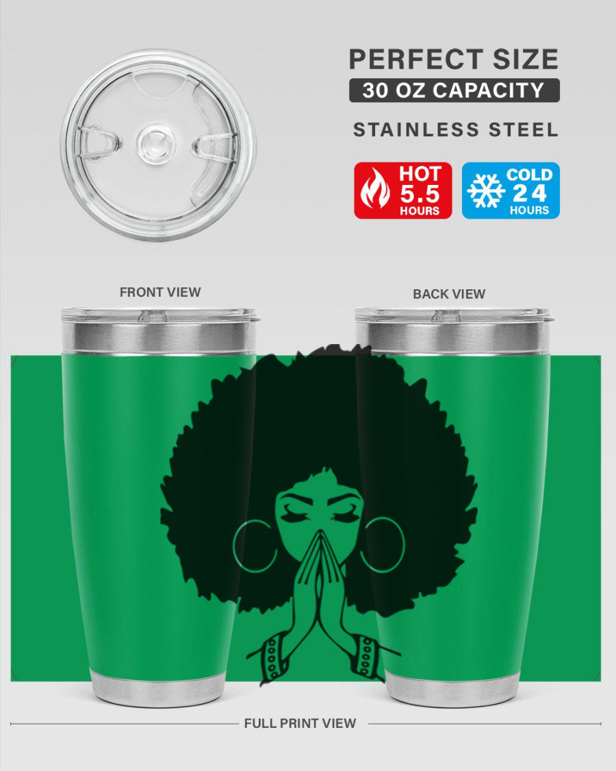 Black Women - Queen 21# Tumbler, double wall vacuum stainless steel with a stylish design celebrating black women.