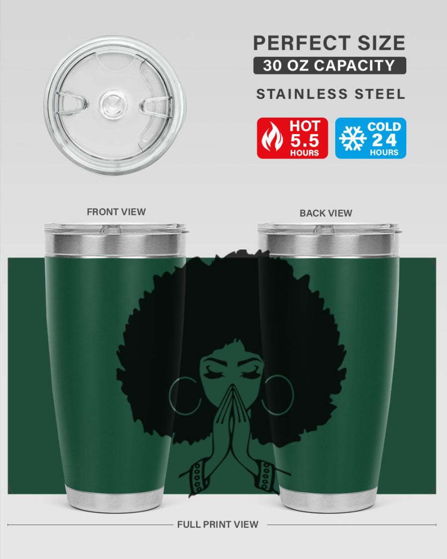 Black Women - Queen 21# Tumbler, double wall vacuum stainless steel with a stylish design celebrating black women.