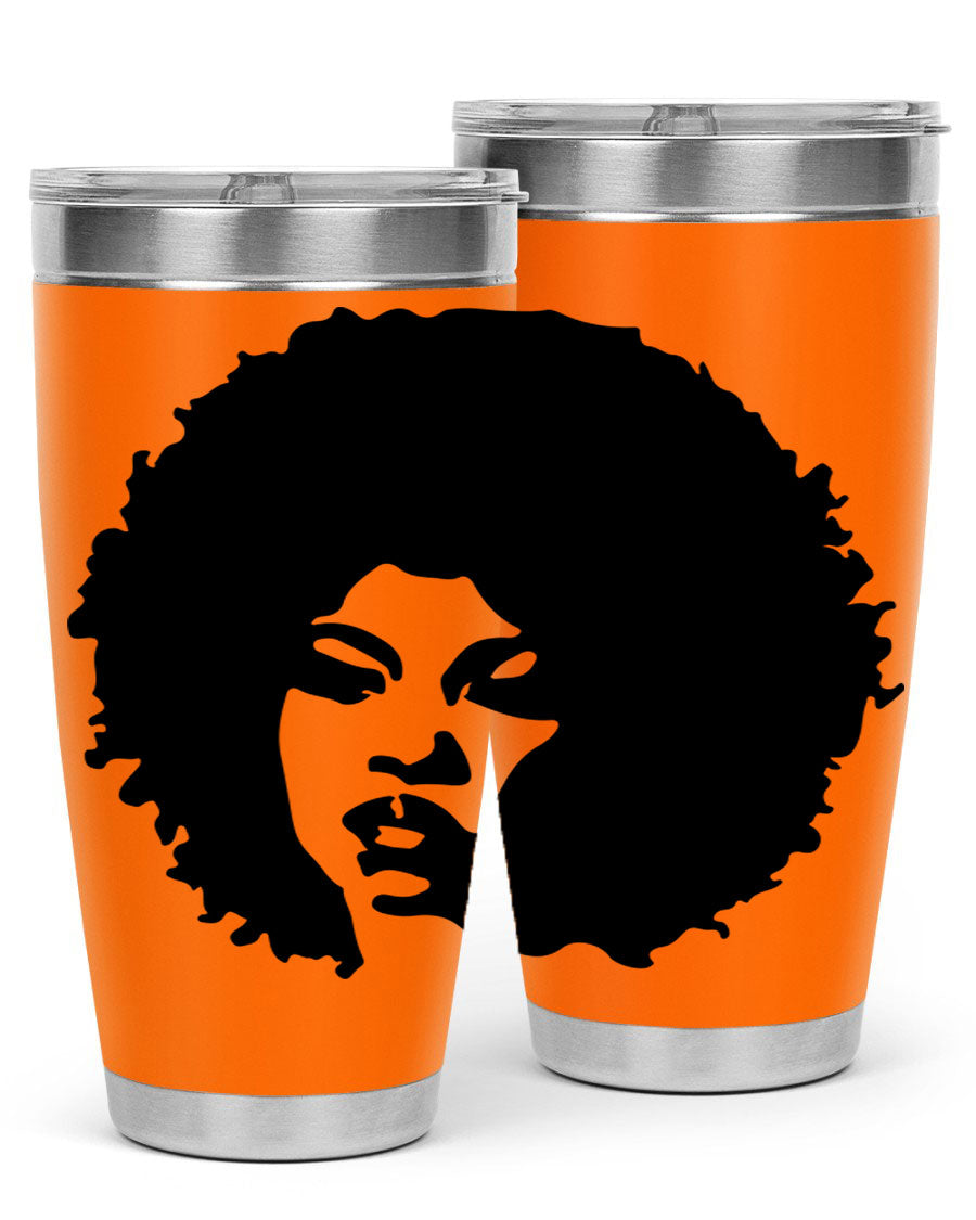 Black women queen tumbler showcasing a stylish design, available in 20oz and 30oz sizes, made of stainless steel with copper lining.