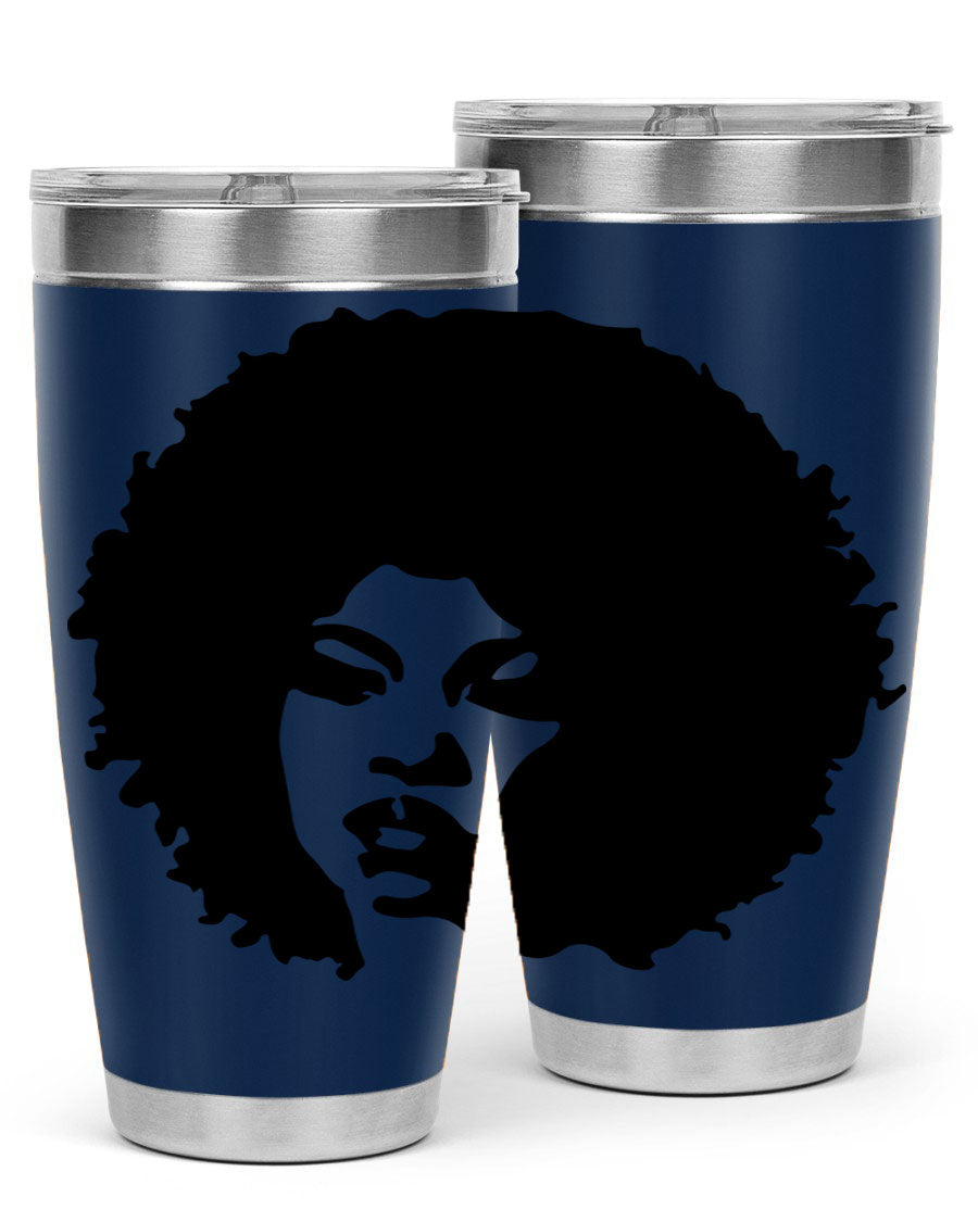 Black women queen tumbler showcasing a stylish design, available in 20oz and 30oz sizes, made of stainless steel with copper lining.