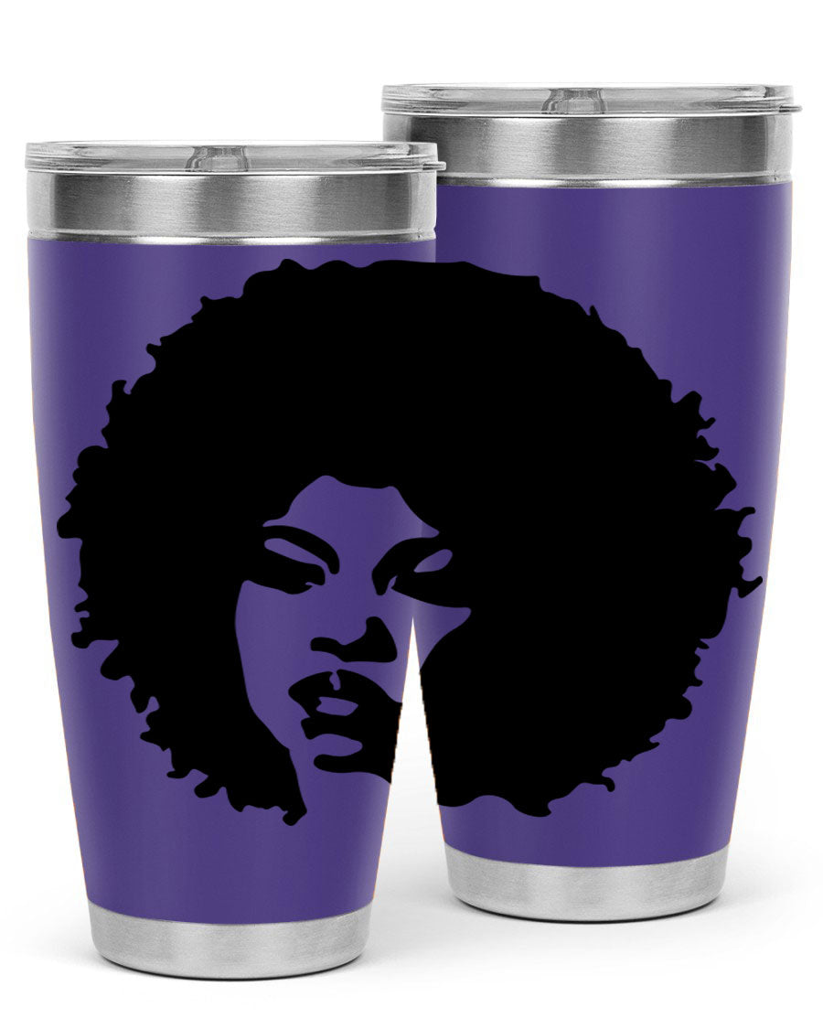 Black women queen tumbler showcasing a stylish design, available in 20oz and 30oz sizes, made of stainless steel with copper lining.