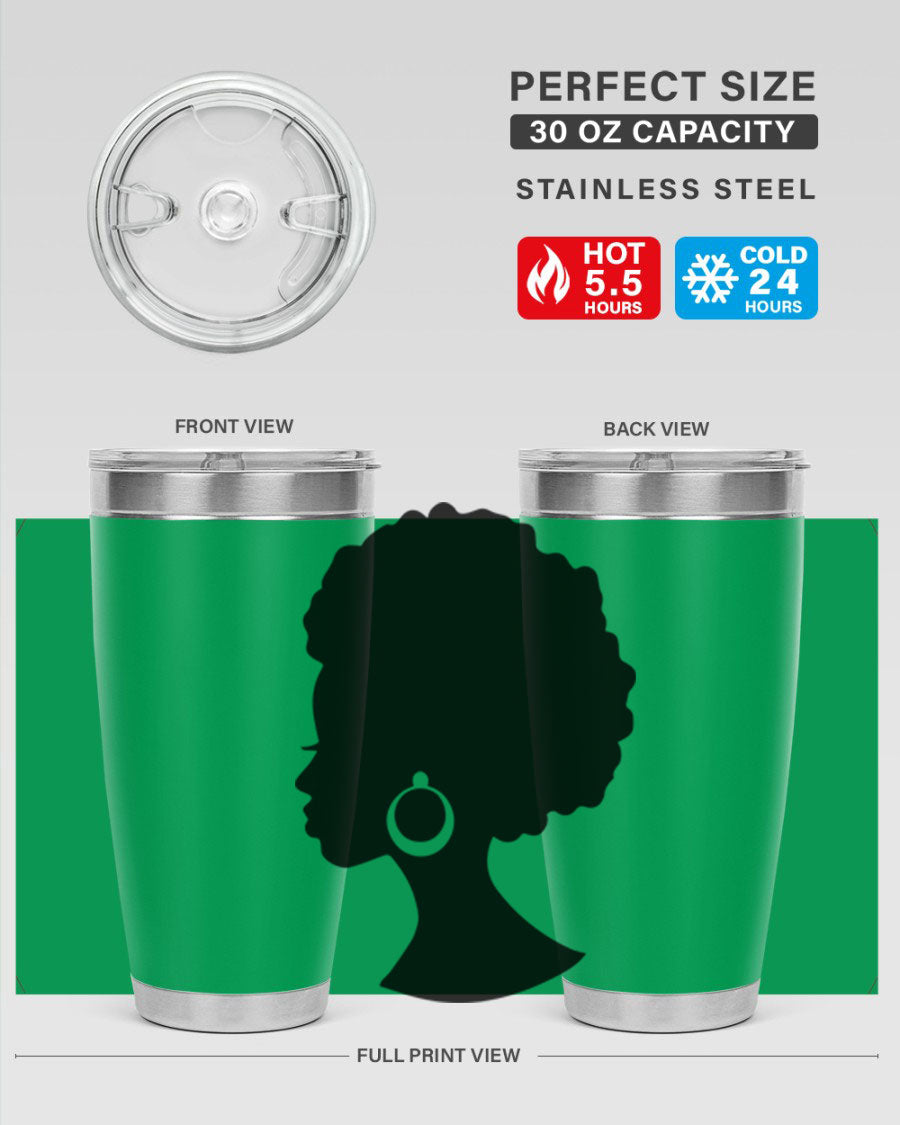 Black Women - Queen 37# Tumbler featuring double wall vacuum stainless steel design with a vibrant print celebrating black women.