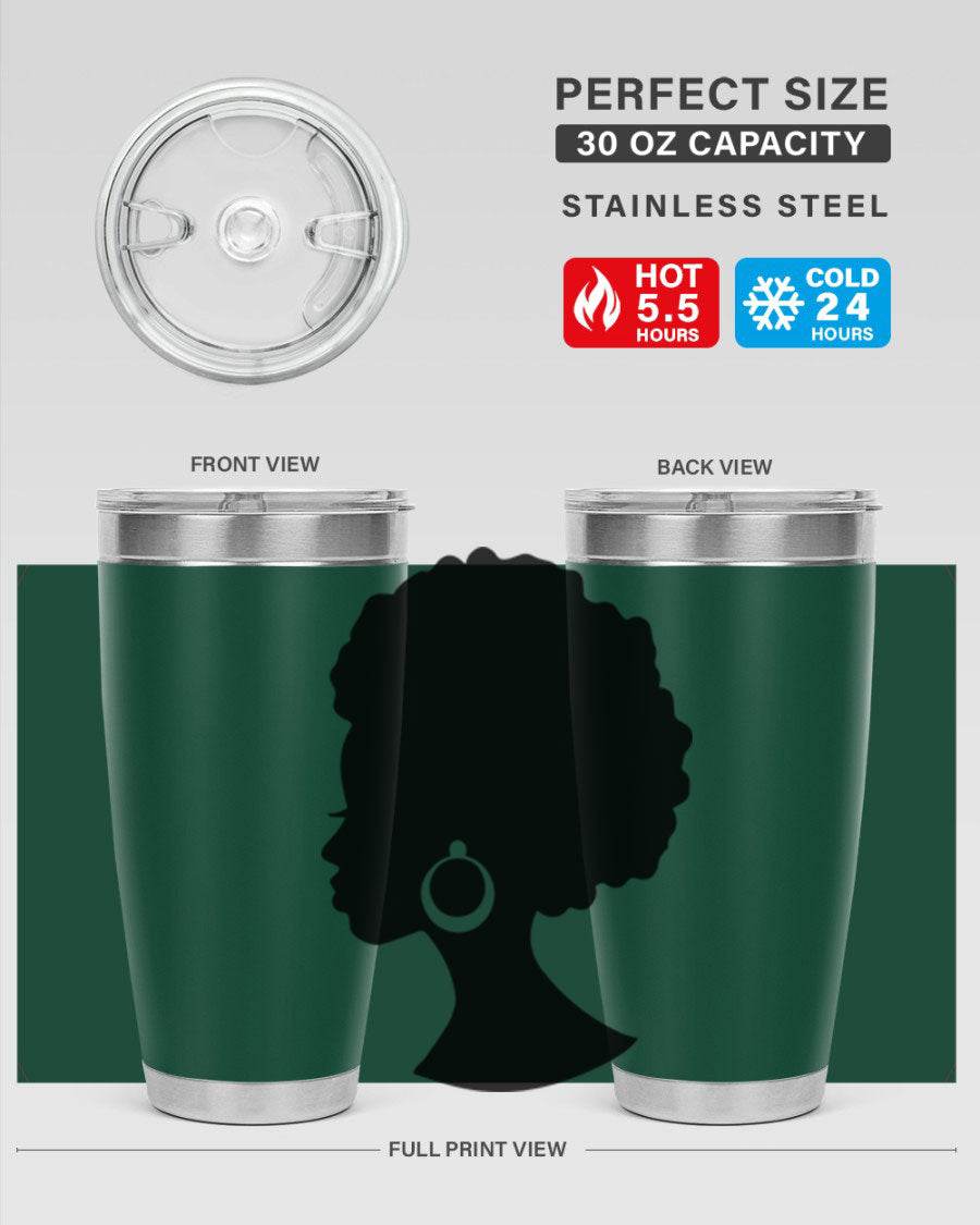 Black Women - Queen 37# Tumbler featuring double wall vacuum stainless steel design with a vibrant print celebrating black women.