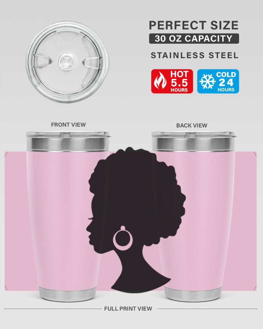 Black Women - Queen 37# Tumbler featuring double wall vacuum stainless steel design with a vibrant print celebrating black women.
