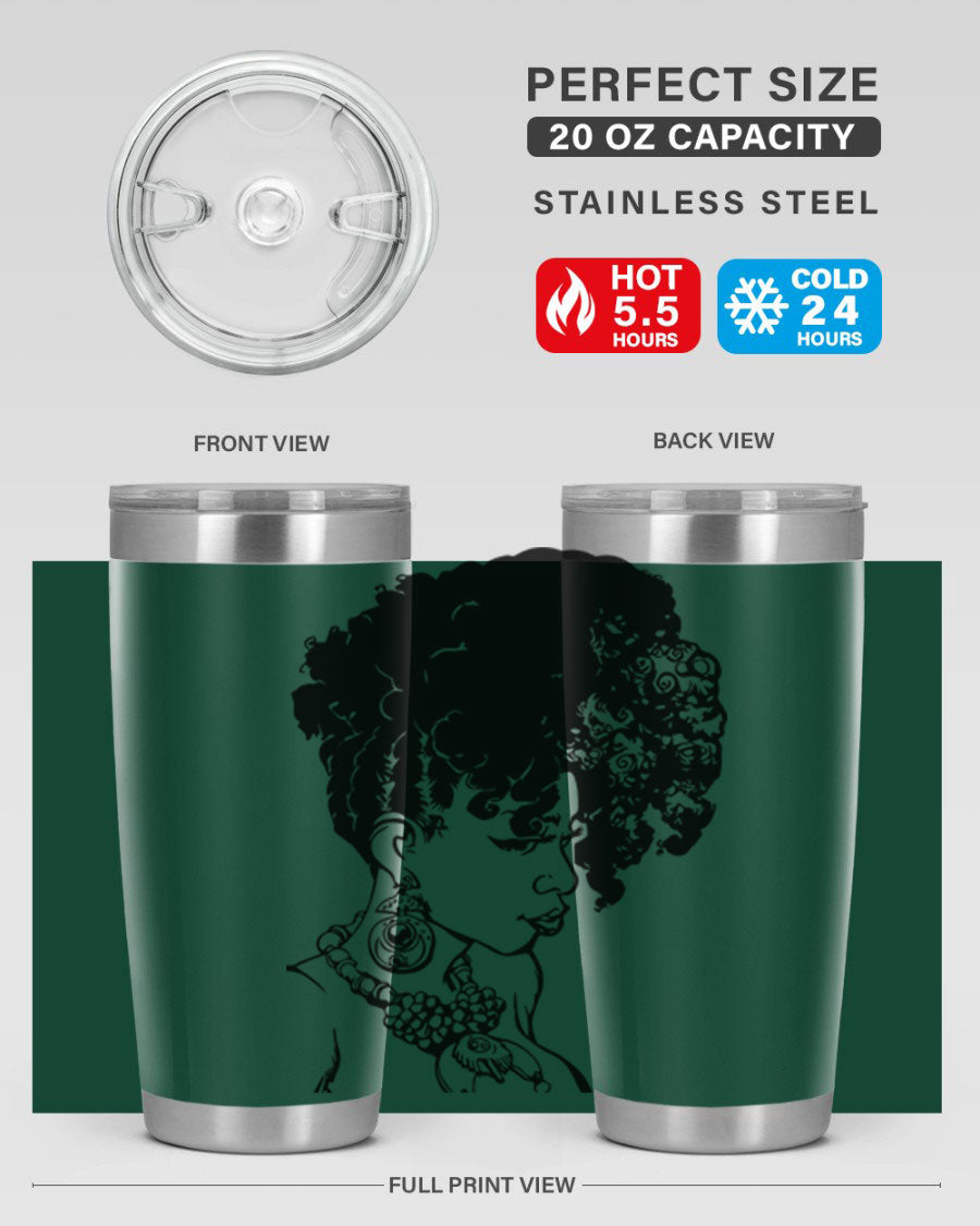Black Women Queen Tumbler showcasing a stylish design with double wall vacuum insulation, perfect for hot and cold beverages.