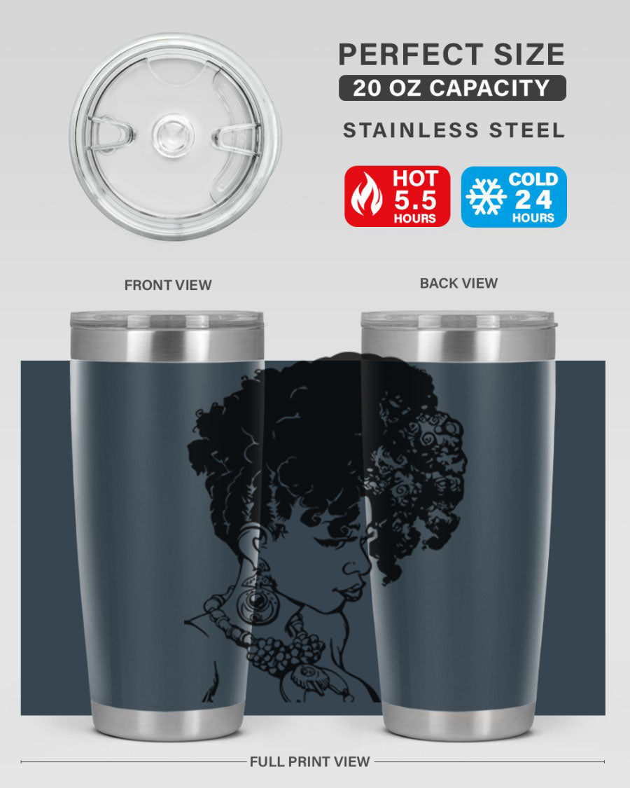 Black Women Queen Tumbler showcasing a stylish design with double wall vacuum insulation, perfect for hot and cold beverages.