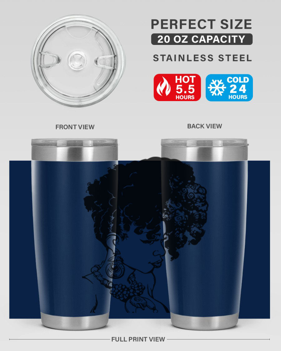 Black Women Queen Tumbler showcasing a stylish design with double wall vacuum insulation, perfect for hot and cold beverages.