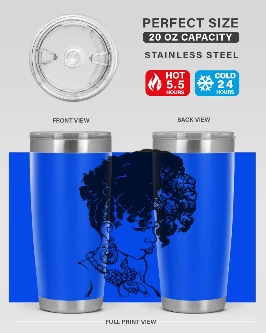 Black Women Queen Tumbler showcasing a stylish design with double wall vacuum insulation, perfect for hot and cold beverages.