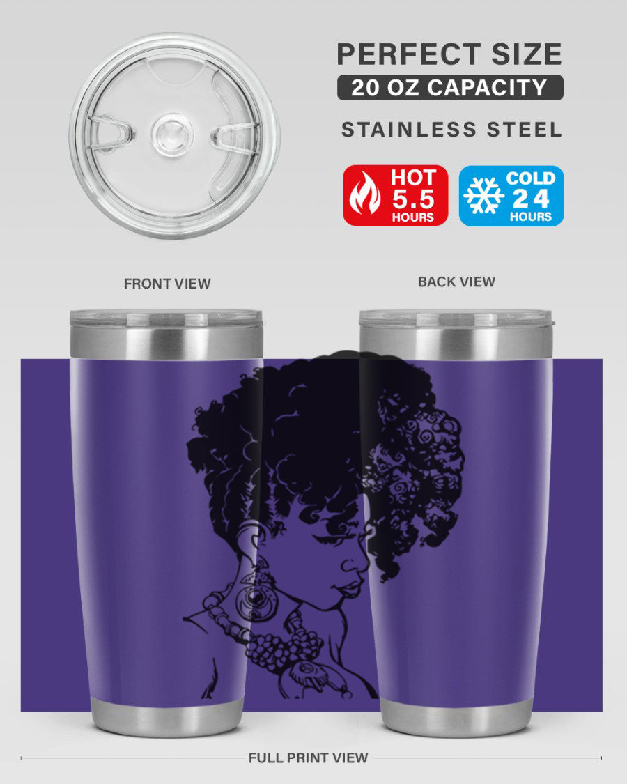 Black Women Queen Tumbler showcasing a stylish design with double wall vacuum insulation, perfect for hot and cold beverages.