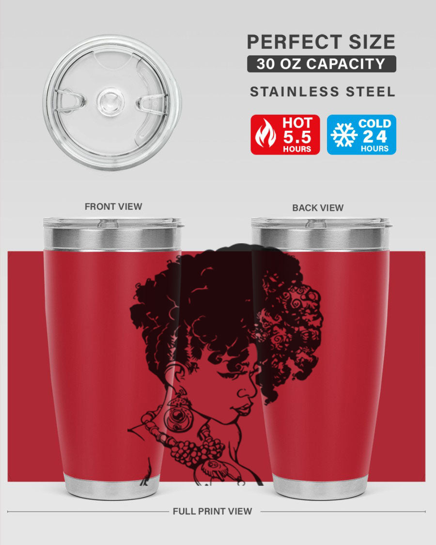 Black Women Queen Tumbler showcasing a stylish design with double wall vacuum insulation, perfect for hot and cold beverages.