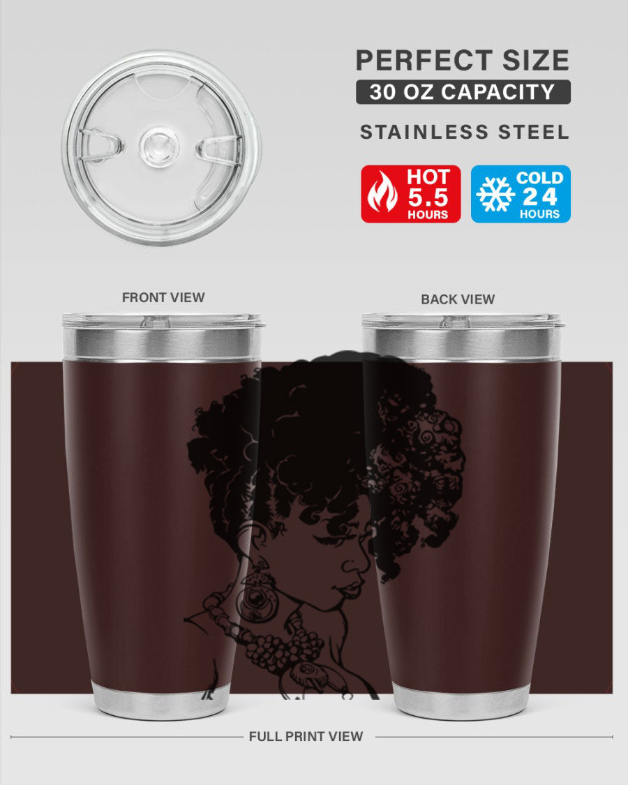 Black Women Queen Tumbler showcasing a stylish design with double wall vacuum insulation, perfect for hot and cold beverages.