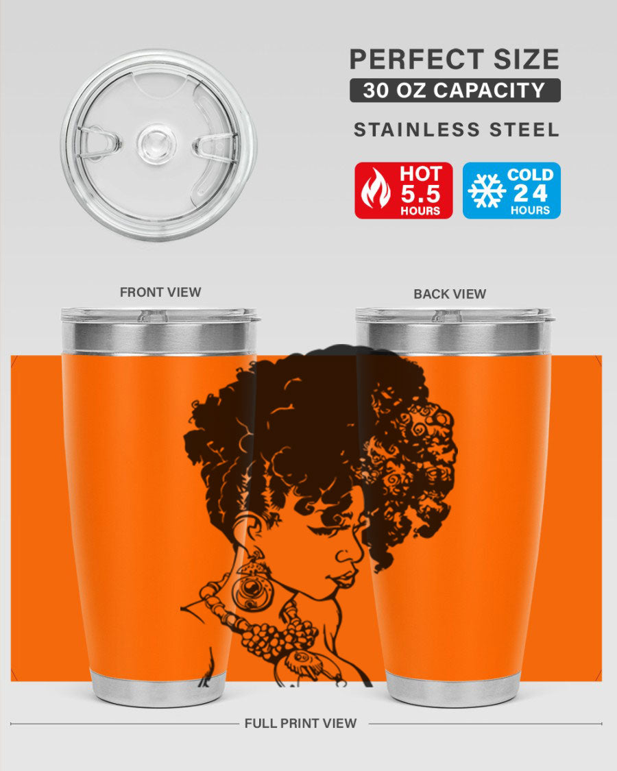 Black Women Queen Tumbler showcasing a stylish design with double wall vacuum insulation, perfect for hot and cold beverages.