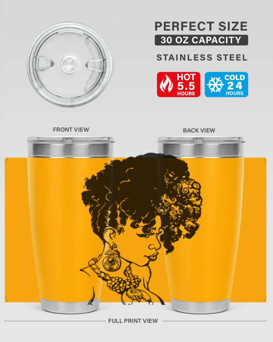 Black Women Queen Tumbler showcasing a stylish design with double wall vacuum insulation, perfect for hot and cold beverages.