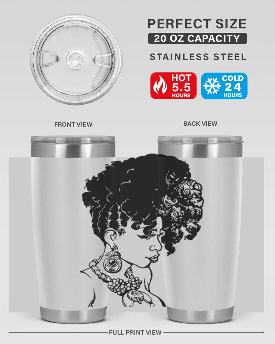 Black Women Queen Tumbler showcasing a stylish design with double wall vacuum insulation, perfect for hot and cold beverages.