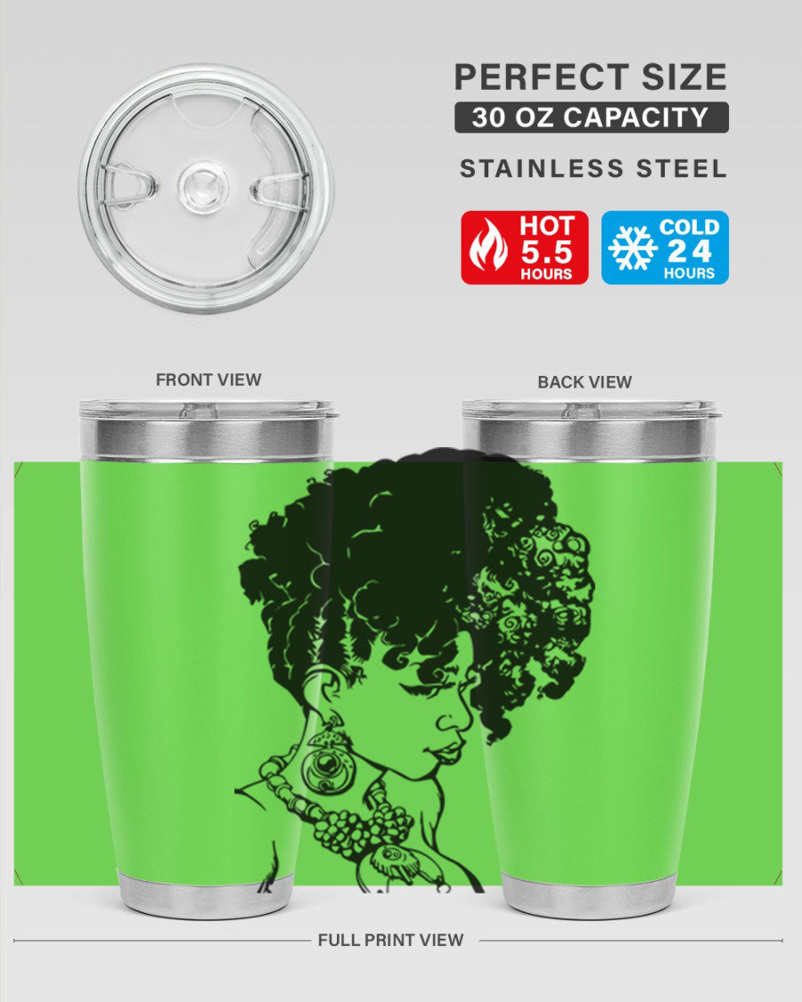 Black Women Queen Tumbler showcasing a stylish design with double wall vacuum insulation, perfect for hot and cold beverages.