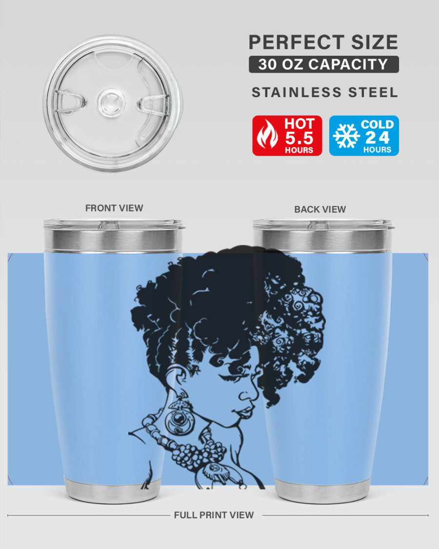Black Women Queen Tumbler showcasing a stylish design with double wall vacuum insulation, perfect for hot and cold beverages.