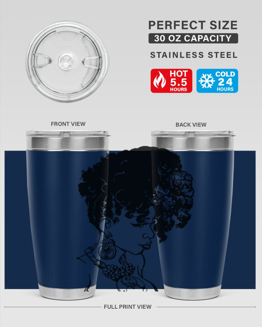 Black Women Queen Tumbler showcasing a stylish design with double wall vacuum insulation, perfect for hot and cold beverages.