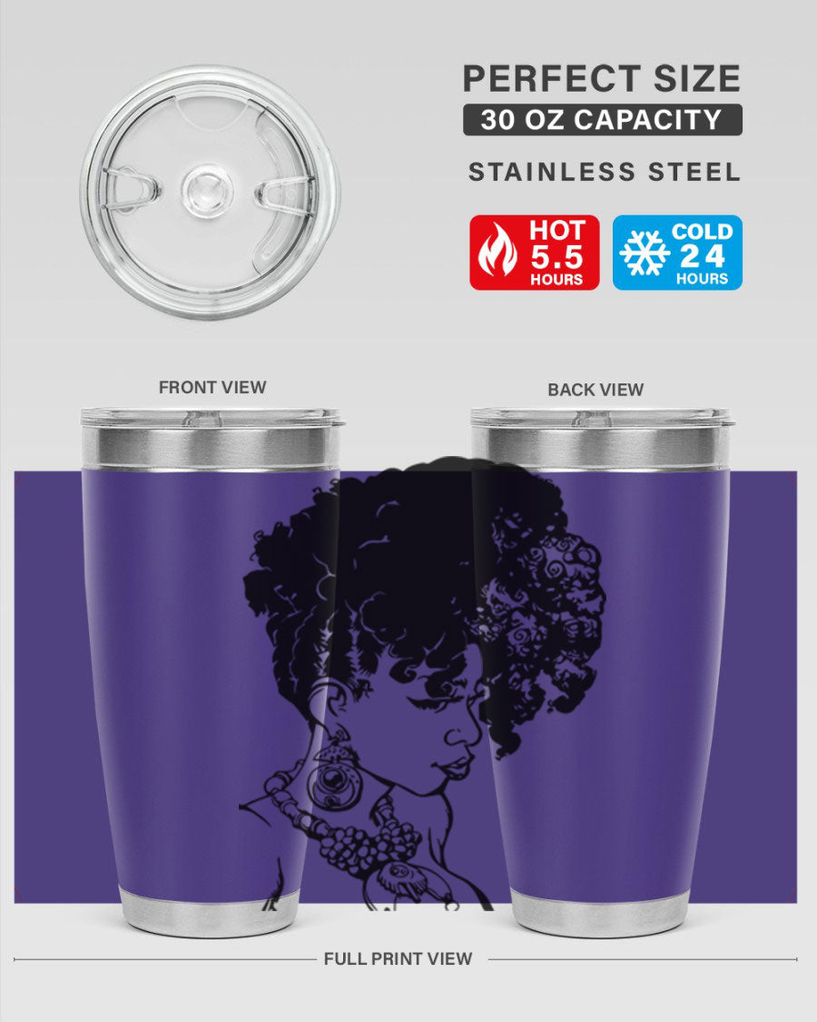 Black Women Queen Tumbler showcasing a stylish design with double wall vacuum insulation, perfect for hot and cold beverages.