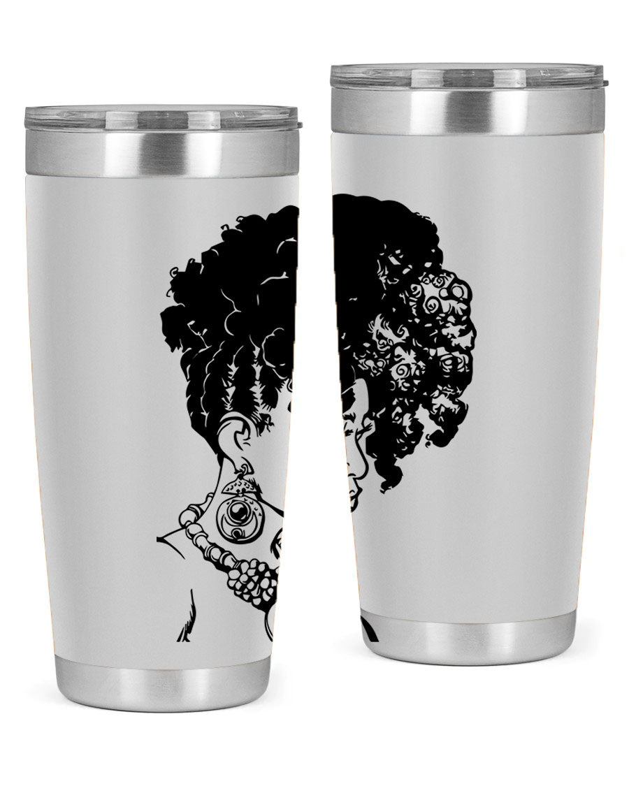 Black Women Queen Tumbler showcasing a stylish design with double wall vacuum insulation, perfect for hot and cold beverages.