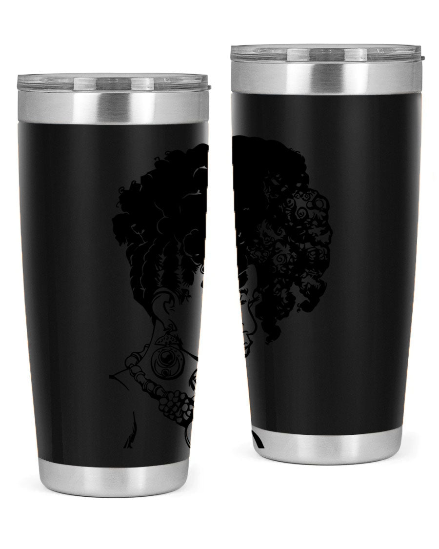 Black Women Queen Tumbler showcasing a stylish design with double wall vacuum insulation, perfect for hot and cold beverages.