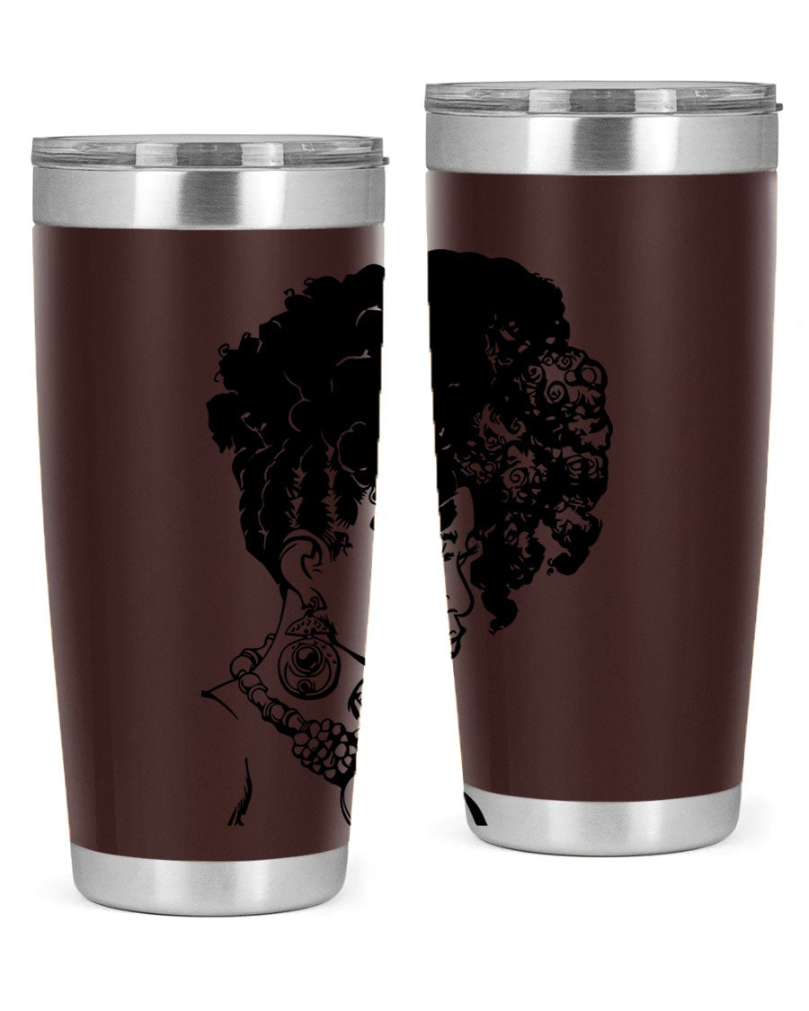 Black Women Queen Tumbler showcasing a stylish design with double wall vacuum insulation, perfect for hot and cold beverages.