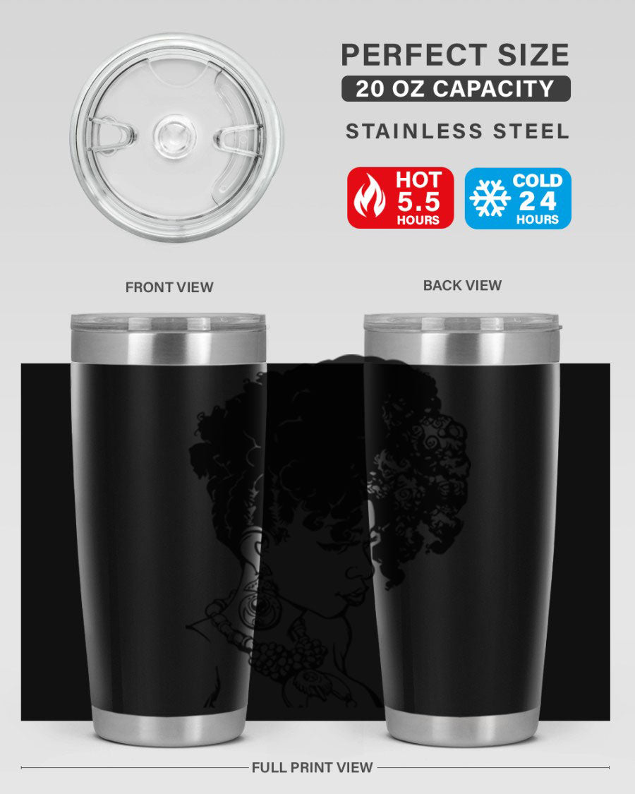 Black Women Queen Tumbler showcasing a stylish design with double wall vacuum insulation, perfect for hot and cold beverages.