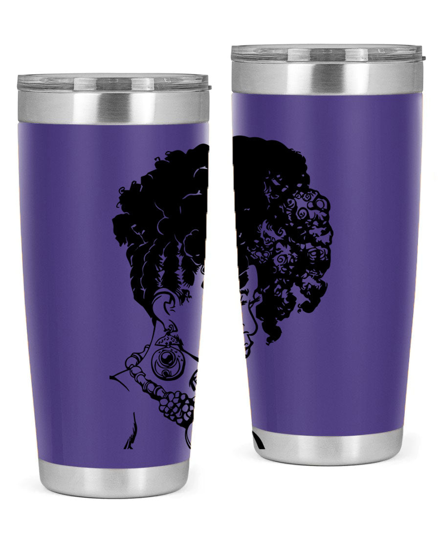 Black Women Queen Tumbler showcasing a stylish design with double wall vacuum insulation, perfect for hot and cold beverages.