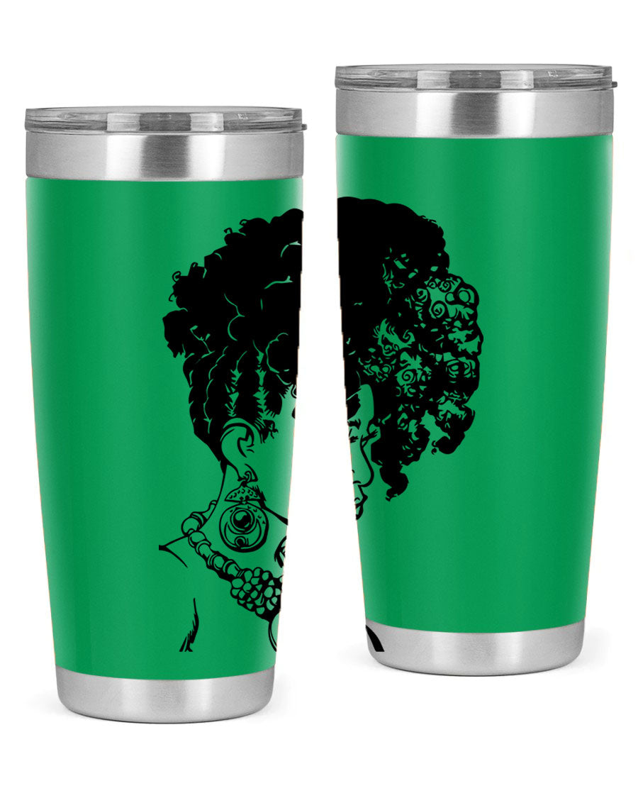Black Women Queen Tumbler showcasing a stylish design with double wall vacuum insulation, perfect for hot and cold beverages.