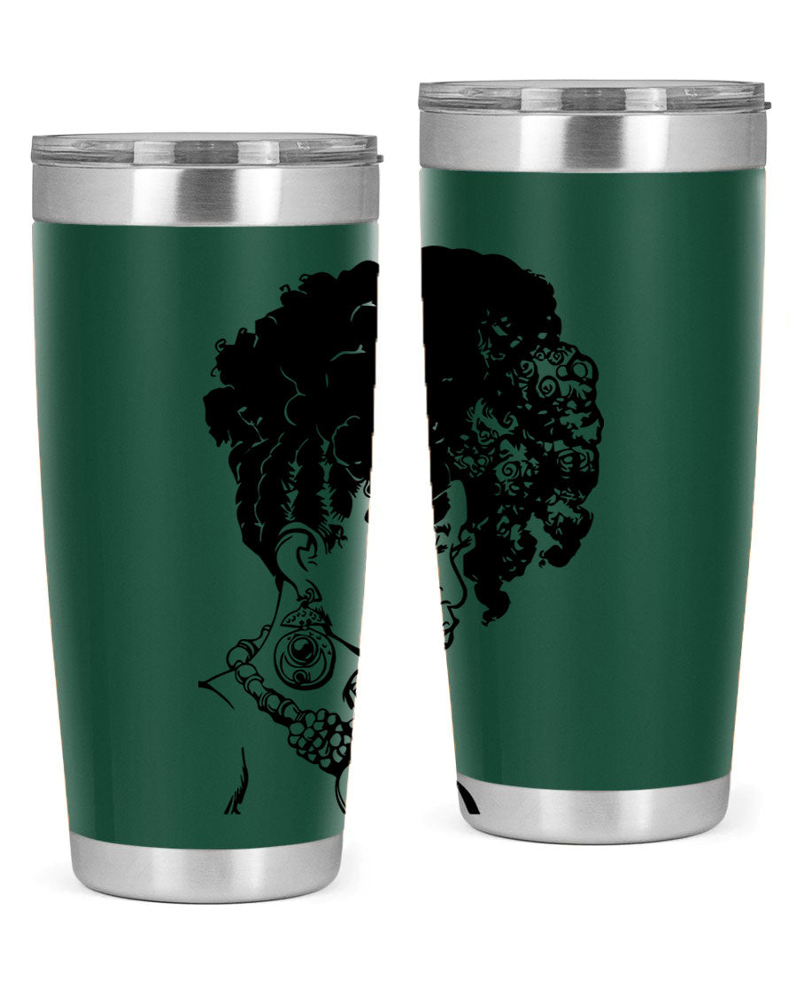 Black Women Queen Tumbler showcasing a stylish design with double wall vacuum insulation, perfect for hot and cold beverages.