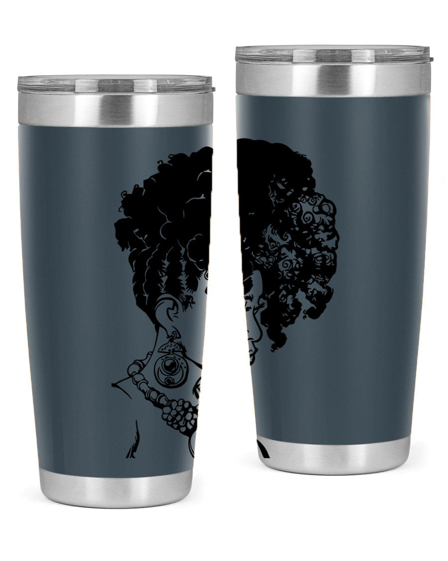 Black Women Queen Tumbler showcasing a stylish design with double wall vacuum insulation, perfect for hot and cold beverages.