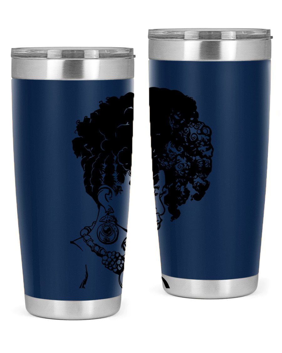Black Women Queen Tumbler showcasing a stylish design with double wall vacuum insulation, perfect for hot and cold beverages.