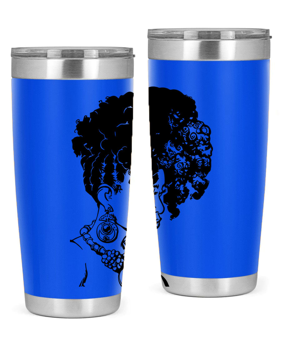 Black Women Queen Tumbler showcasing a stylish design with double wall vacuum insulation, perfect for hot and cold beverages.