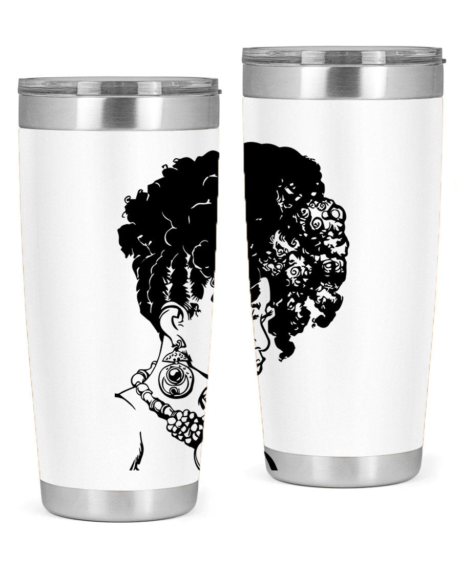 Black Women Queen Tumbler showcasing a stylish design with double wall vacuum insulation, perfect for hot and cold beverages.