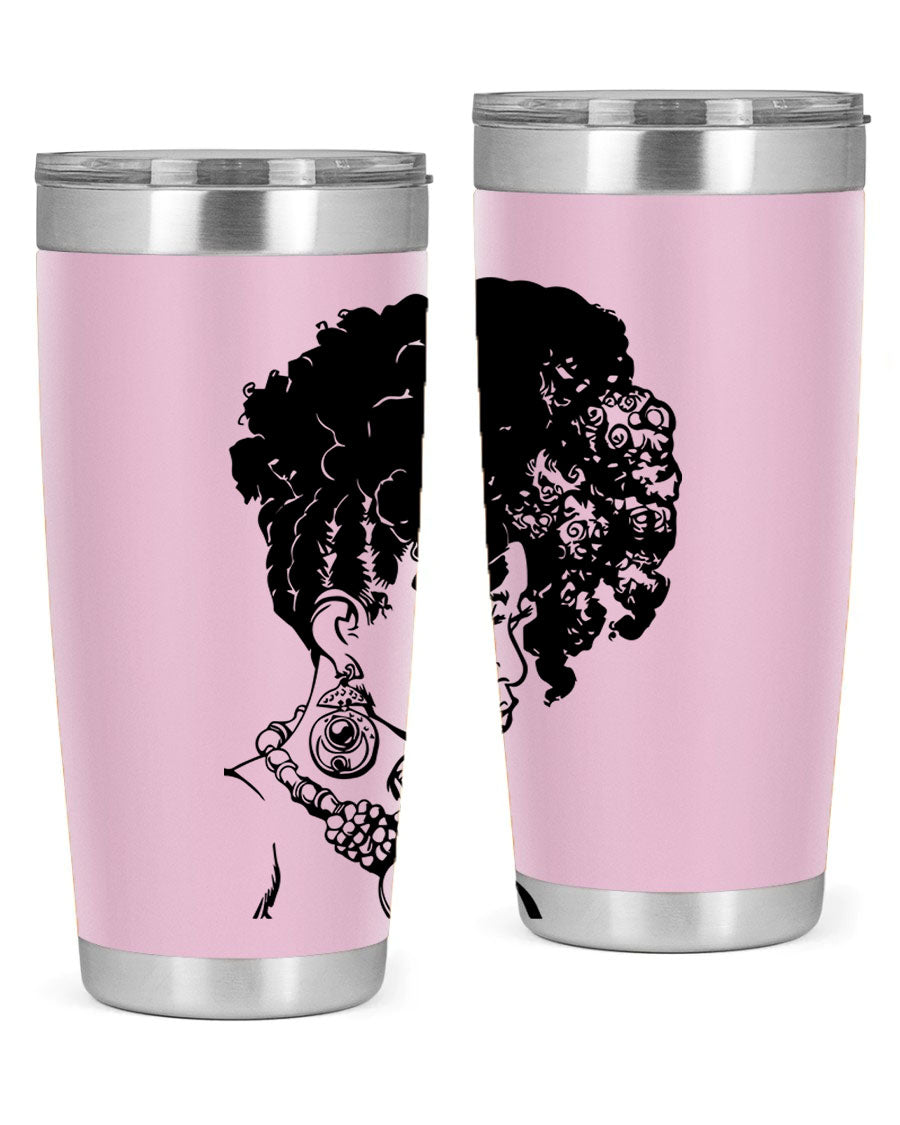 Black Women Queen Tumbler showcasing a stylish design with double wall vacuum insulation, perfect for hot and cold beverages.