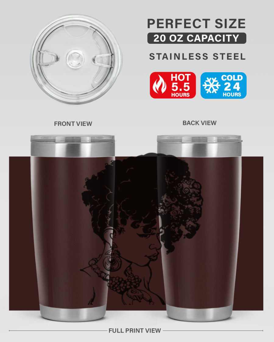 Black Women Queen Tumbler showcasing a stylish design with double wall vacuum insulation, perfect for hot and cold beverages.